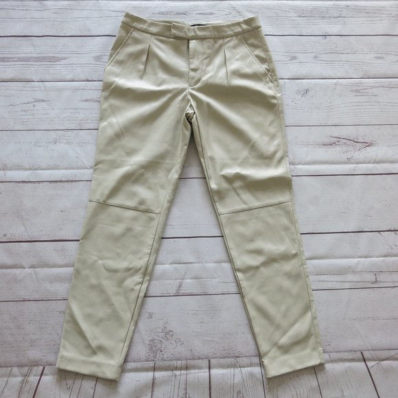 Zara Basic Beige Faux Leather Slim Skinny Pants - Size Small - Picture 1 of 6